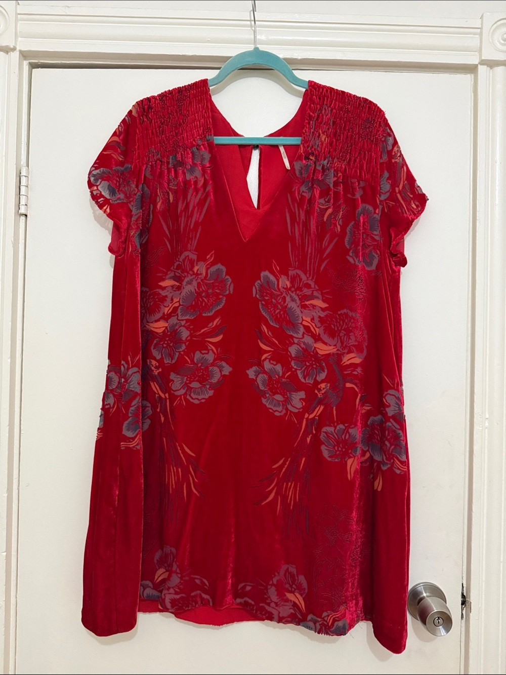Free People Red Floral Velvet Mini Dress